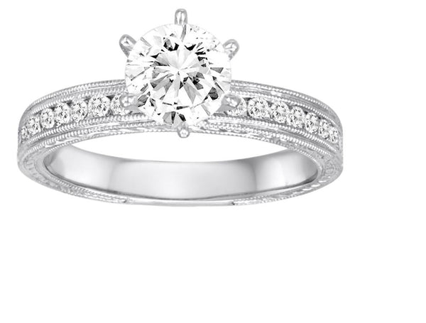 18K White Gold Milgrain Detailed Diamond Engagement Ring - Diadori ...